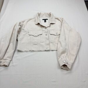 Forever 21 Cream Corduroy Cropped Jean Jacket